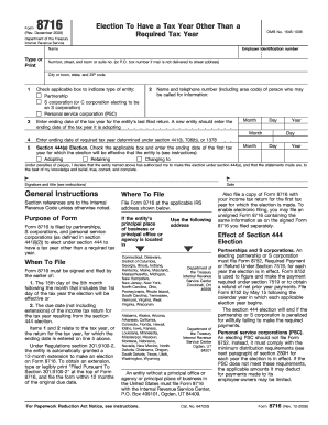 IRS Form 8716 Election to Have a Tax Year Other Than a Required Tax Year