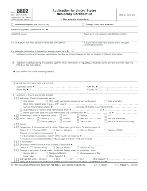 US Form 8802 Residency Certification