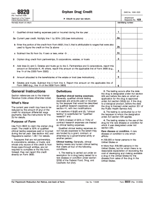 IRS Form 8820 Orphan Drug Credit