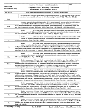 IRS Form 13070 Employee Plan Deficiency Checksheet