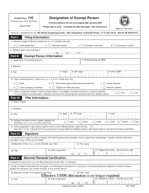 FinCEN Form 110 Designation of Exempt Person