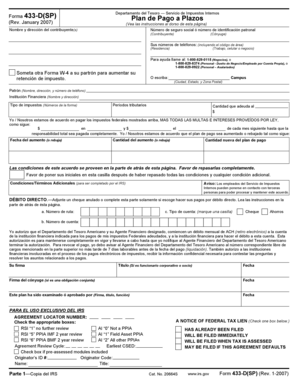 Forma 433-D(SP) Departamento del Tesoro — Servicio de Impuestos Internos