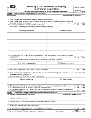 Form 926 Return by a U.S. Transferor of Property