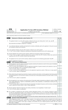 IRS Form 970 LIFO Inventory Method Application