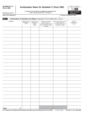 Schedule F-1 Continuation Sheet for Form 990