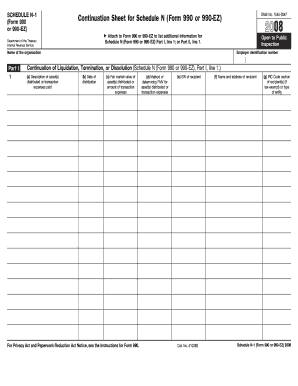 Schedule N-1 Continuation Sheet for Form 990 or 990-EZ