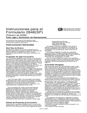 Formulario 2848(SP) Poder Legal y Declaración del Representante