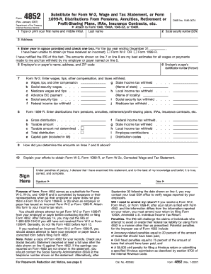 Form 4852 Substitute for W-2 and 1099-R