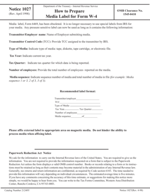 IRS Form W-4 Media Label Instructions