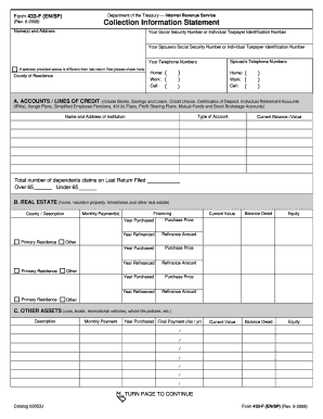 Form 433-F (EN/SP) (Rev June 2008) 508 Compliant, (Fill-In Capable). Collection Information Statement