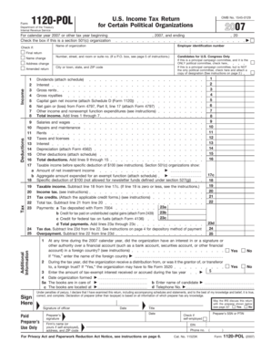 US Political Organization Tax Return Form 1120-POL