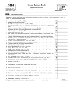 Form 3800 General Business Credit