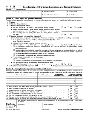 IRS Form 5129 Questionnaire