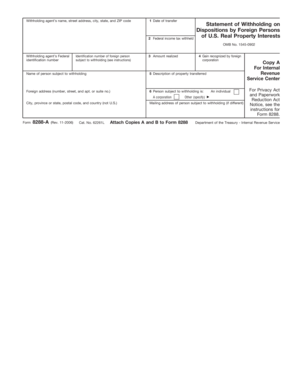 Form 8288-A Statement of Withholding on Dispositions by Foreign Persons