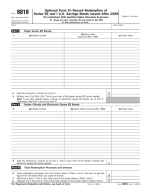 Form 8818 Series EE and I U.S. Savings Bonds Redemption