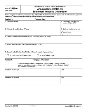 IRS Form 13586-A Settlement Initiative Declaration