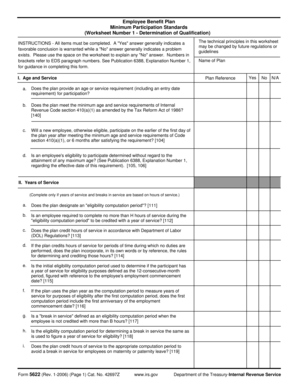IRS Form 5622 Employee Benefit Plan Minimum Participation Standards