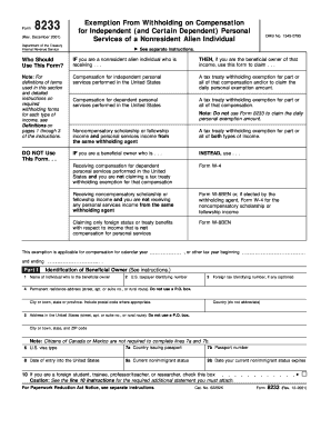Form 8233 for Nonresident Alien Tax Exemption