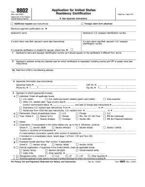 US Form 8802 Residency Certification