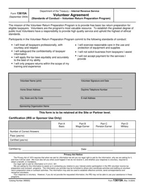 IRS Form 13615A Volunteer Agreement
