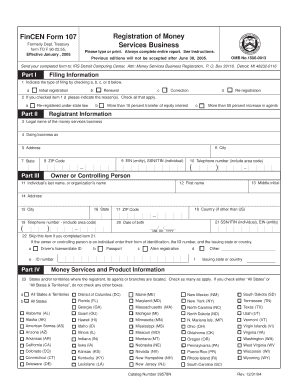 FinCEN Form 107 Registration of Money Services Business