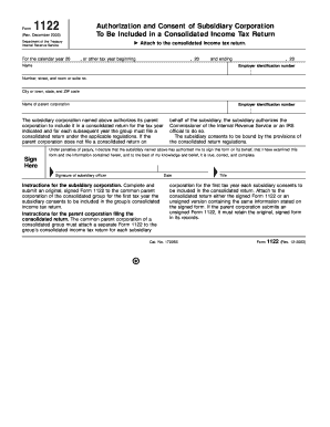 IRS Form 1122 Authorization and Consent