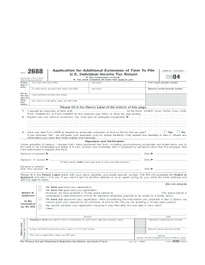 Form 2688 Application for Additional Extension of Time To File