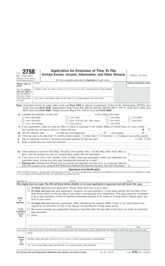 IRS Form 2758 Application for Extension of Time To File