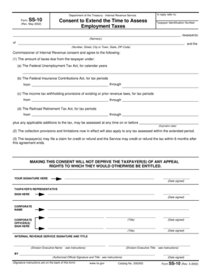 IRS Form SS-10 Consent to Extend Time to Assess