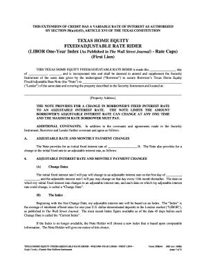 Texas Home Equity Fixed/Adjustable Rate Rider