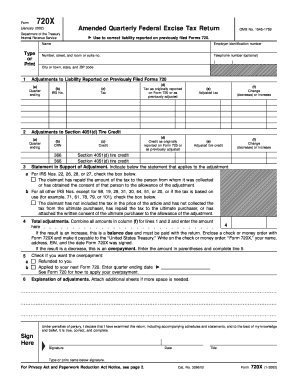 Form 720X Amended Quarterly Federal Excise Tax Return