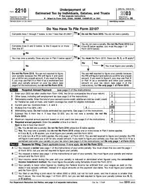 Form 2210 Estimated Tax by Individuals, Estates, and Trusts