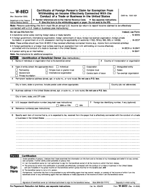 Form W-8ECI Certificate of Foreign Person's Claim for Exemption