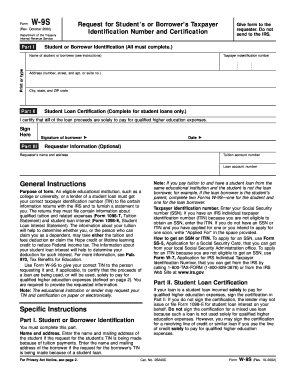 Form W-9S Request for Student’s or Borrower’s Taxpayer Identification Number
