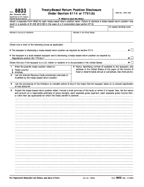 Form 8833 Treaty-Based Return Position Disclosure