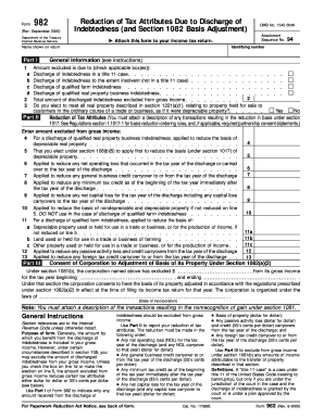 Form 982 Reduction of Tax Attributes