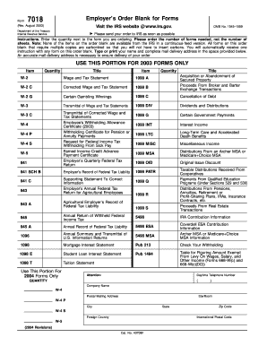 IRS Form 7018 Employer Order Blank
