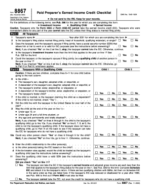 IRS Form 8867 Paid Preparer’s Earned Income Credit Checklist