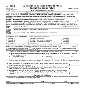 Form 8868 Application for Extension of Time To File an Exempt Organization Return