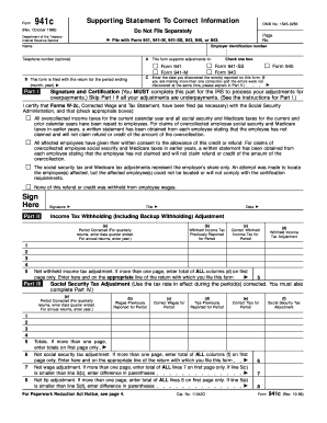 IRS Form 941c Supporting Statement