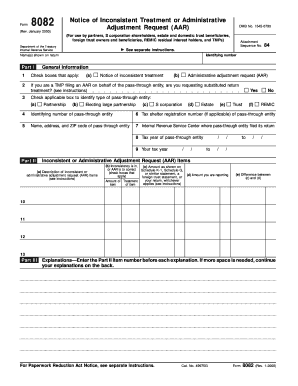 IRS Form 8082 Adjustment Request
