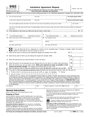 IRS Form 9465 Installment Agreement Request