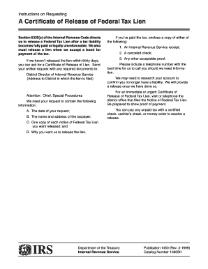 Certificate of Release of Federal Tax Lien Request