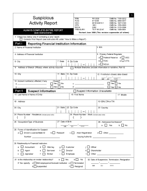 Suspicious Activity Report Form TD F 90-22.47