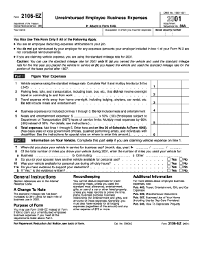 Form 2106-EZ Unreimbursed Employee Business Expenses
