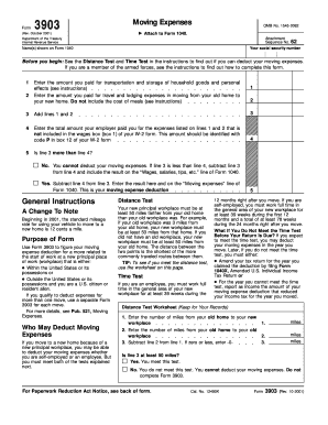 Form 3903 (Rev. October 2001), (Fill-in Version). Moving Expenses