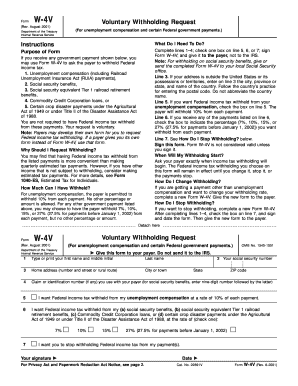 Form W-4V Voluntary Withholding Request