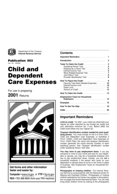 IRS Publication 503 Child and Dependent Care Expenses