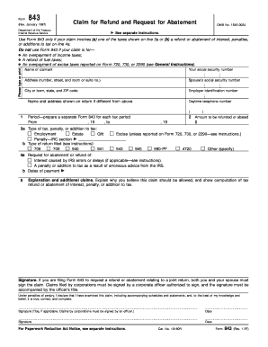 IRS Form 843 Claim for Refund