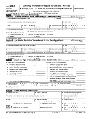 Form 8852 Currency Transaction Report by Casinos—Nevada